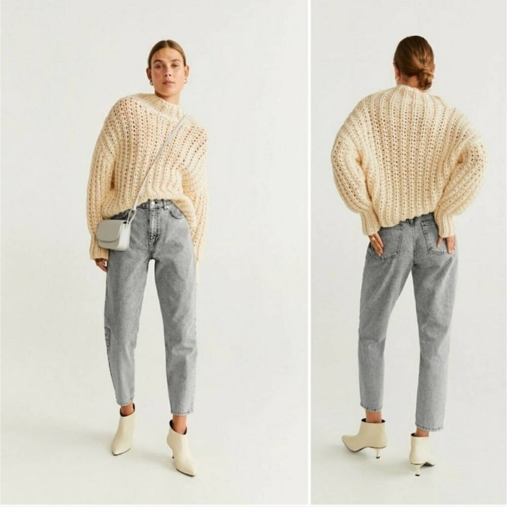 MNG Mango Jeans Womens Size 29 Mom Cropped Grey Stone Wash Retro Vintage Baggy